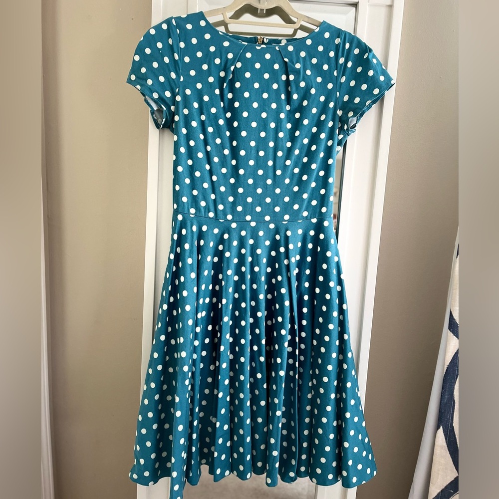 Vintage inspired blue polka dot dress